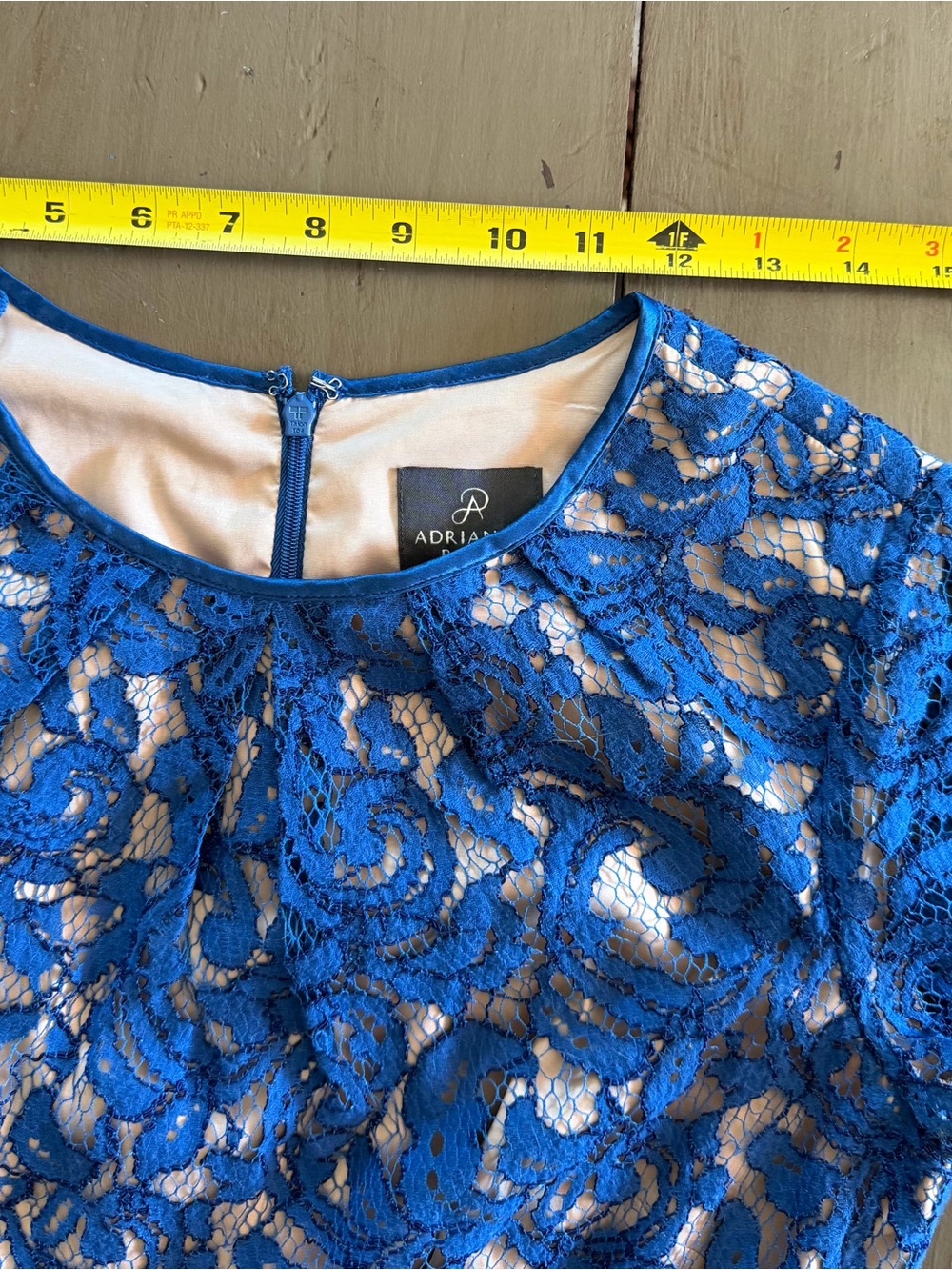 Adrianna Papell Blue Floral Lace Fit & Flare Lined Zip Round Neck Size small - Picture 11 of 13